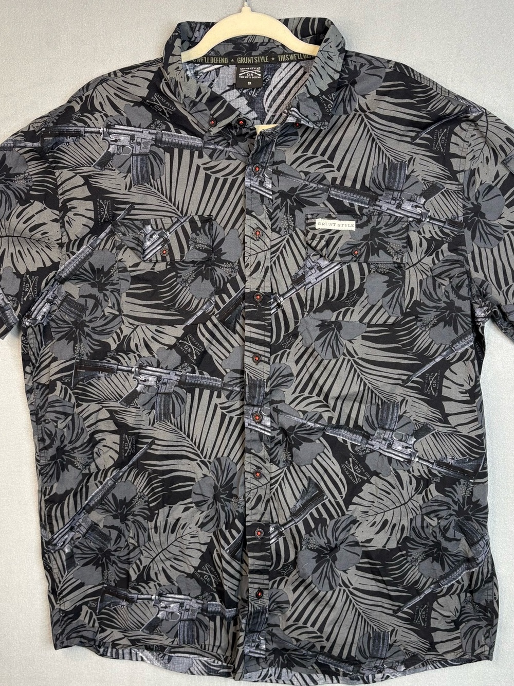 Grunt Style XL Tropical Rifle Aloha Button Up Shirt Patriotic Hawaiian